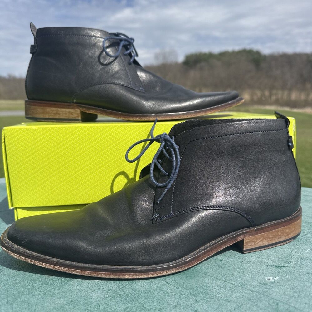 Ted Baker Of London Ashcroft 4 Men’s Sz 9 Black Ankle Boot Blue Stitching Chukka